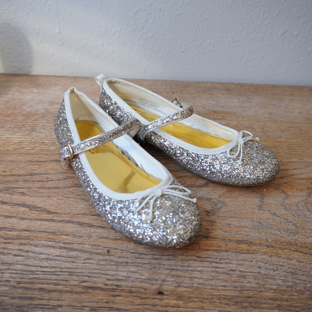 Crewcuts Big Girls Size 2 Silver Gold Glitter Mary Jane Flats Party Dress Shoes